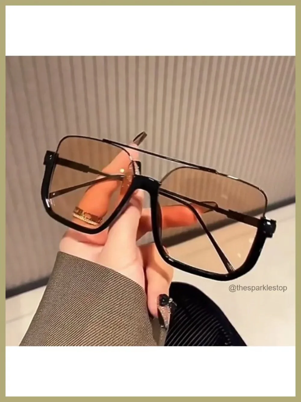 Retro Oversized Aviator Sunglasses Women Semi-Rimless Square Shades UV